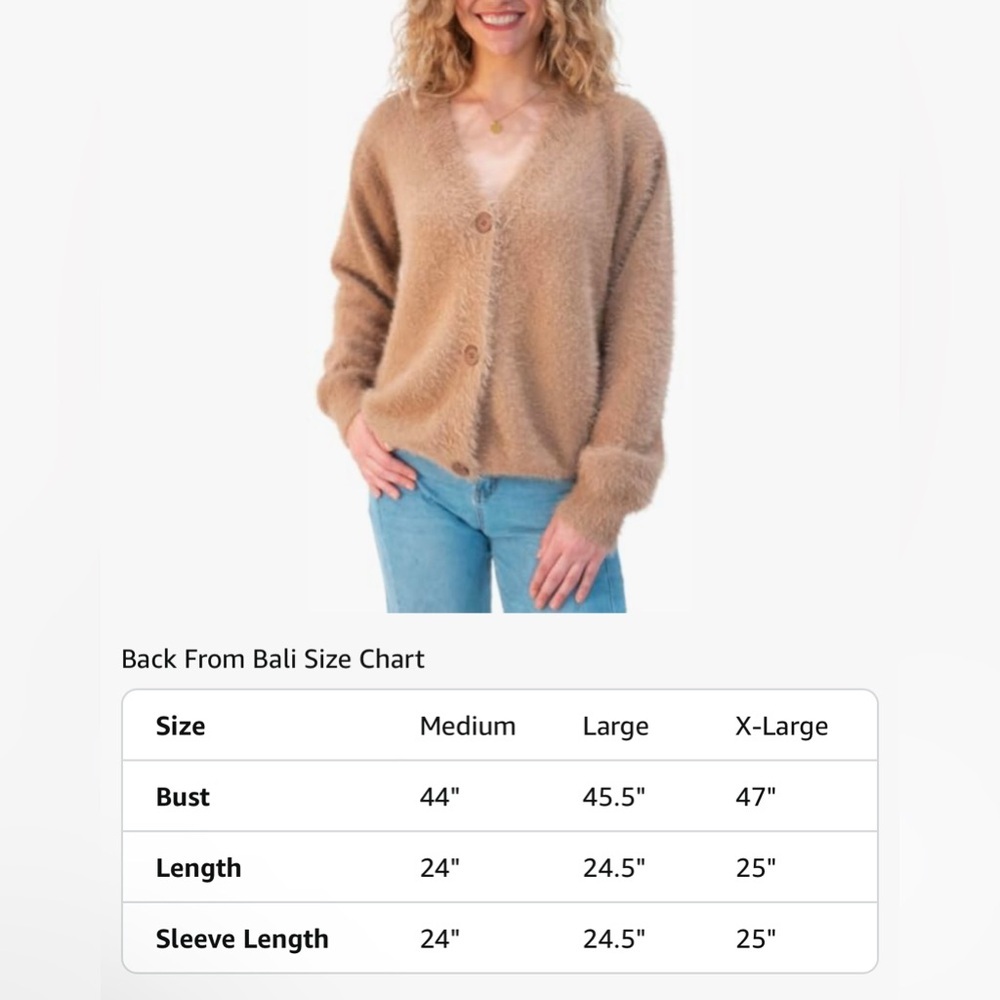 Slouchy V-Neck Cardigan Fuzzy Knit Sweater Oversized Drop Shoulder Long Sleeves - Picture 6 of 10